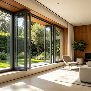 Custom OEM ODM Aluminum Bi-fold Doors, Sound & Thermal Insulated Folding Patio Windows for Household Kitchen