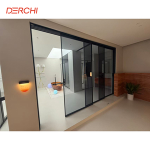 DERCHI Contemporary Interior Partition Narrow Slim Aluminium Triple Glass Sliding Doors