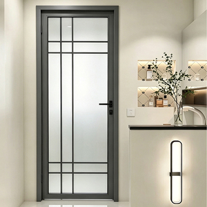 Source Factory Aluminum Bathroom Door Waterproof Tempered Glass Shower Room Partition Swing Door
