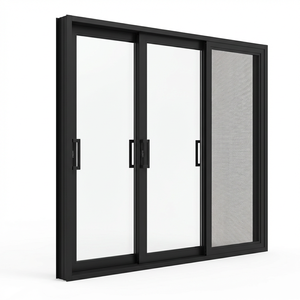 High Quality Three Track Six Panel Sliding Door Screen Mesh Insect Net Aluminum Tempered Glass Panoramic Slim Profile