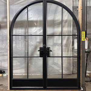 Minimalist Design Black Metal French Doors Aluminum Interior Exterior Wrought Iron Tempered Glass Decorative