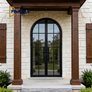 Thermally Broken Black Framed Steel Look Aluminum Glass French Door