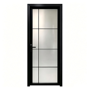 Aluminum Bathroom Door Black Frame Frosted Glass Waterproof Anti Corrosion Dry Wet Separation