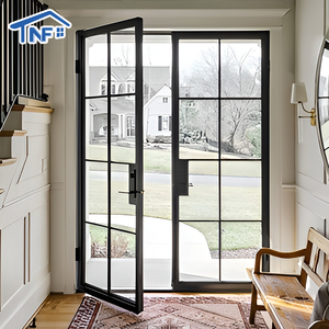 Waterproof Residential Crittall Interior Partition Aluminum Double Tempered Glass French Grilles Casement Doors