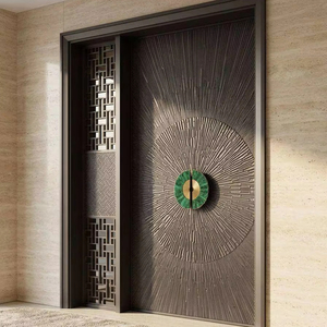 New Chinese Mother and Son Cast Aluminum Front Door Jade Fan Inlay Sunburst Pattern Villa Mansion