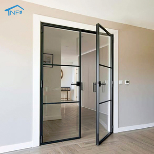 French Design Commercial Swing Soundproof Waterproof Aluminum Double Tempered Glass Casement French Door For Villas Kitchen