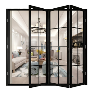 Aluminum Folding Front Entrance Door 4-Panel Glass Grille Southwestern Design