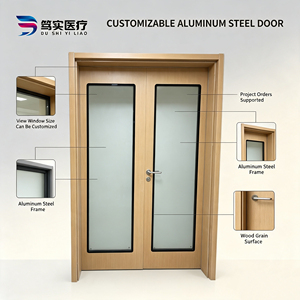 Dushi Custom Wood Grain Aluminum Alloy Double Swing Door Large Size Observation Tempered Glass