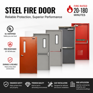 USA Steel Metal Double Fire Rated Doors With Glass
