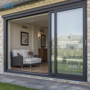 3 Tracks 4 Panels Patio Aluminum Sliding Door With Fly Screen