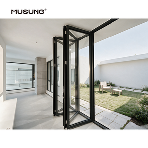 Outdoor Exterior Bifold Doors Modern Thermal Break Aluminum Double Tempered Glass Patio Folding Doors