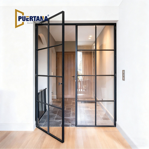 Modern Indoor Aluminium French Casement Swing Glass Door Internal Glass Walls Divider Interior Metal Framed French Doors
