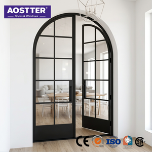 AOSTTER AS2047 Minimalist Black Aluminum Crittall French Door Interior Glass Partition Swing Door Office