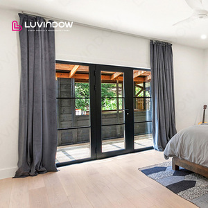 Luvindow Manufacturer Modern Double Exterior Interior Grill Iron Door Designs Glass Wrought Aluminum Door