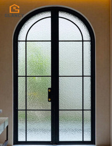 Black Aluminum Interior French Arch Door Glass French Door for Living Room