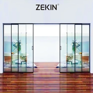 As2047 NFRC Double Glass Stacker Doors Commercial Exterior Patio Stacking Balcony Silm Narrow Frame Aluminum Sliding Doors
