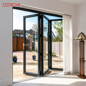 DERCHI Exterior Outdoor Windproof Aluminum Folding Glass Doors Patio with Mosquito Net