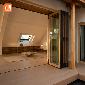 Energy Efficient Aluminium Folding Glass Door Wood Grain Finish for Courtyard Residence and Family Living Space