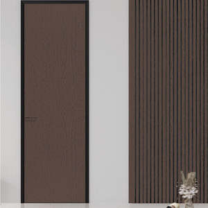 Slim Black Frame Aluminum Wood Interior Door